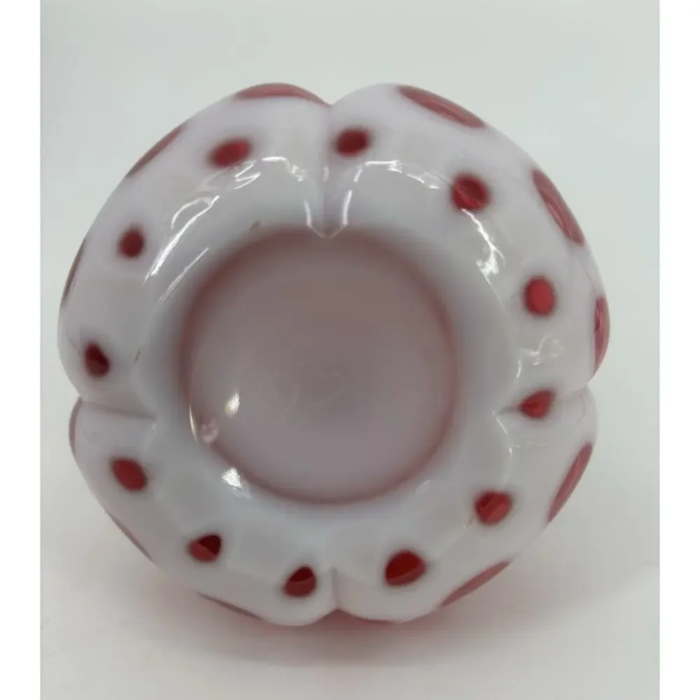 Vtg Fenton Art Glass Coin Dot Cranberry Opalescent Barber Bottle W/ Stopper